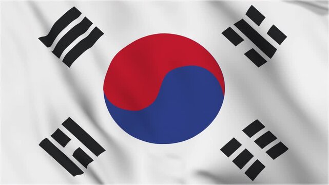 Waving Flag South Korea Animation loop. waving flag of South Korea. south korean flag. south korea flag