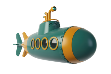 Cartoon submarine with periscope and propellers