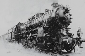 Obraz premium Old steam locomotive engineering illustration high resolution picture