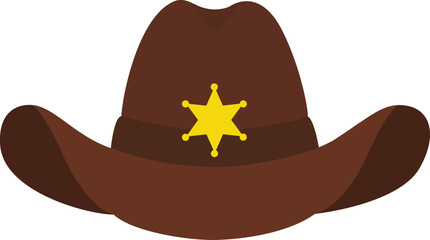 Brown Sheriff Cowboy Hat Icon with Gold Star Badge &ndash; Western Cartoon Vector Illustration