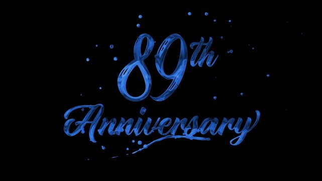 89th anniversary text animation in blue metallic effect. suitable for celebrating special occasions, invitations, anniversary cards and social media. Includes alpha channel for any background.