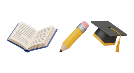 Graduation Cap Pencil and Open Book Education Concept