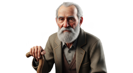 Realistic Portrait of Elderly Man with Beard and Cane