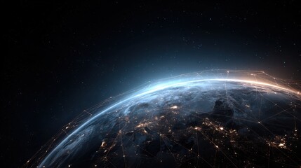Global network connection over earth at night