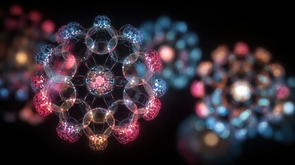 Glowing abstract structure with colorful bokeh lights