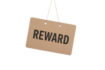 Reward sign hanging from twine
