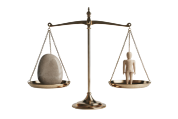 Scales of Justice with Stone and Figure
