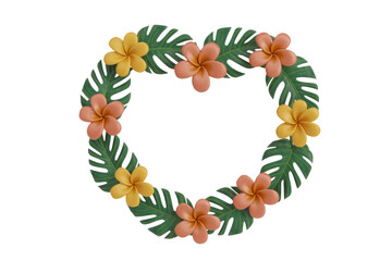 Tropical heart wreath with plumeria flowers
