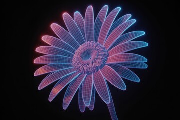 Vaporwave Daisy Flower Wireframe