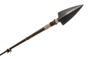 Antique spear with dark head and wooden shaft