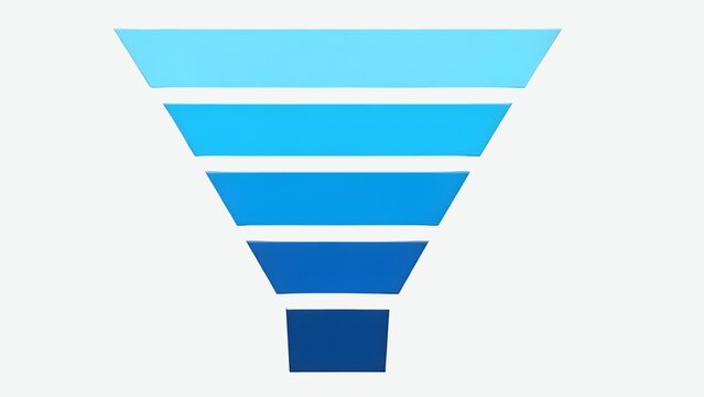A blue funnel chart on a transparent background used for business and marketing analysis