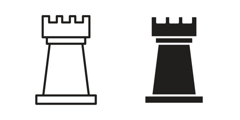 Chess rook icons vector silhouette set. thin line icon pack. © Ranveer