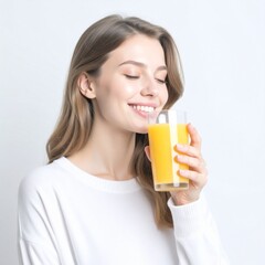 portrait of a young woman drinking orange juice