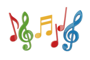 Colorful music notes and treble clef PNG