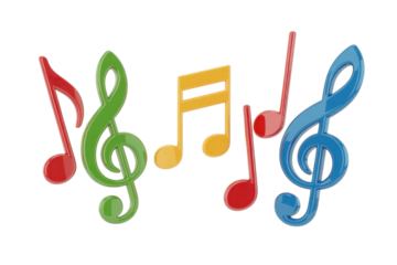 Colorful music notes and treble clef PNG