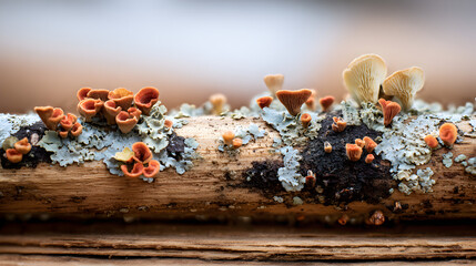 un tronco de un arbol con el crecimiento de hongos y sobre el tronco hongos silvestres en la naturaleza belleza 