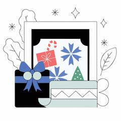 gift box with flowers and ribbon