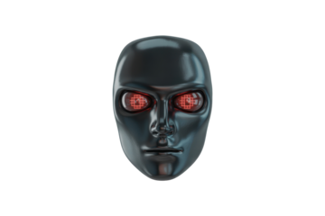 Cyborg face mask with glowing red eyes