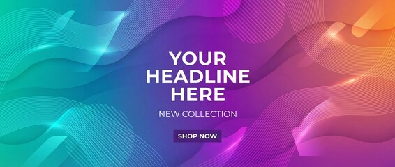 Abstract Colorful Gradient Wave Background with Text Space for Panaromic Headline