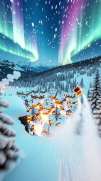  santa claus with gifts stroller deers in the snow 