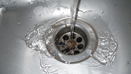 排水溝へ勢いよく流れ落ちる水流４