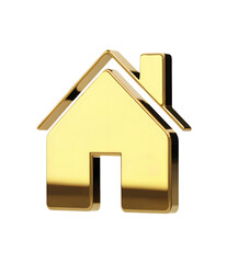 Glossy Gold 3D House Icon Isolated on Transparent Background