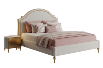 Elegant bed with nightstand isolated