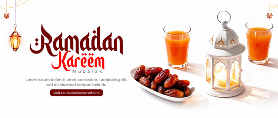 Festive Ramadan Kareem Banner with Traditional Iftar Elements