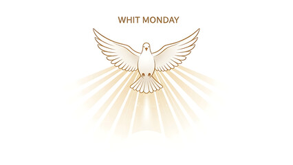 Golden dove symbolizing peace on Whit Monday with radiant sun rays