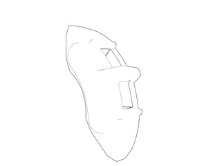 Monochrome Outline Vector of Car Disc Brake Caliper Housing: Automotive Engineering Technical Blueprint Schematic for Repair Service Diagram - Detailed Wireframe Mechanical Part Line Art.