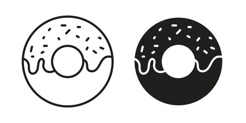 Donut icons vector silhouette set. thin line icon pack.