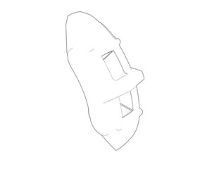 Monochrome Outline Vector of Car Disc Brake Caliper Housing: Automotive Engineering Technical Blueprint Schematic for Repair Service Diagram - Detailed Wireframe Mechanical Part Line Art.