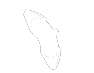 Monochrome Outline Vector of Car Disc Brake Caliper Housing: Automotive Engineering Technical Blueprint Schematic for Repair Service Diagram - Detailed Wireframe Mechanical Part Line Art.