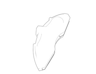 Monochrome Outline Vector of Car Disc Brake Caliper Housing: Automotive Engineering Technical Blueprint Schematic for Repair Service Diagram - Detailed Wireframe Mechanical Part Line Art.