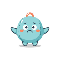 Fototapeta premium Cute blue cartoon character with worried expression and stitched details