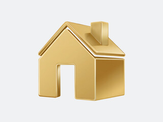 3D Golden House Icon on Light Background