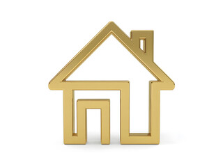 Minimal Gold 3D House Outline Icon on White Background