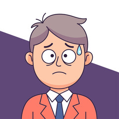 Stressed businessman with worried expression and tear on face