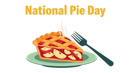 Delicious slice of pie on plate with fork for National Pie Day celebration