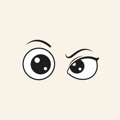 Stylized cartoon eyes with expressive eyebrows on neutral background