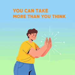 Confident young man with hands up in empowering gesture