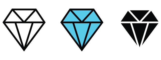 Three modern diamond icons in black, white, and blue