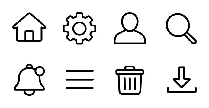 Modern UI UX Line Art icons set home setting search profile vector 