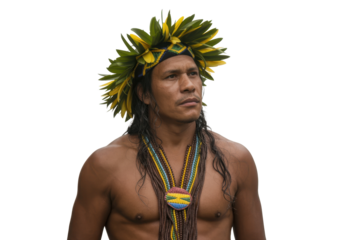 Indigenous man with headdress and necklace