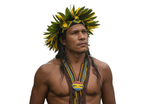 Indigenous man with headdress and necklace