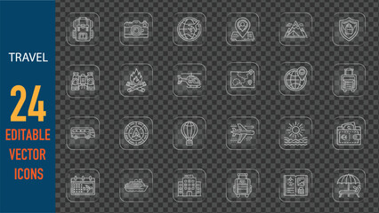 Travel Icons Set Vector Illustration Editable Strokes Tourism