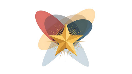 A vibrant star graphic with colorful abstract shapes on a white background