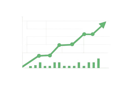 Green line chart showing growth with arrows and bar graph, illustrating financial success, market increase, and investment profit - Powered by Adobe