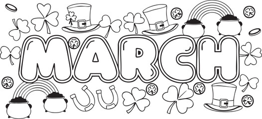 Celebratory March Scene with Hats and Shamrocks Illustration