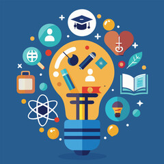 Creative Education and Innovative Learning Concept with Lightbulb Filled with School Supplies and Academic Symbols